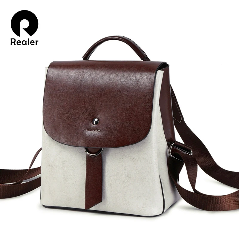 Винтажный женский рюкзак REALER из спилка брендовый школьный ранец для женщин сумка