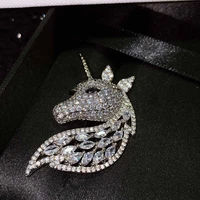 charm unicorn brooch luxury full pave shiny crystal zircon 925 silver fashion bowknot pearl jewelry for women wedding party gift