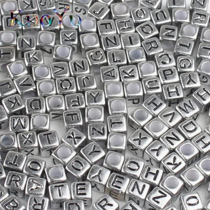 100 шт. 6 мм Смешанные серые буквы Квадратные бусины алфавита акриловые сделай сам