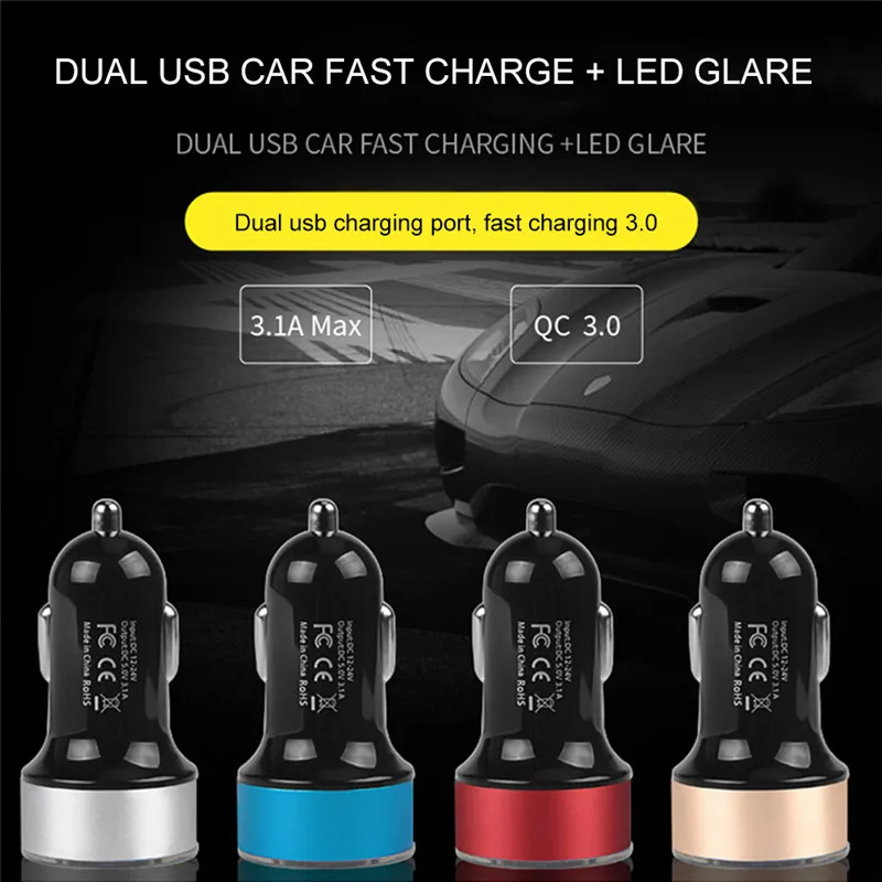 Автомобильное зарядное устройство QC 3 0 с двумя USB-портами быстрая зарядка