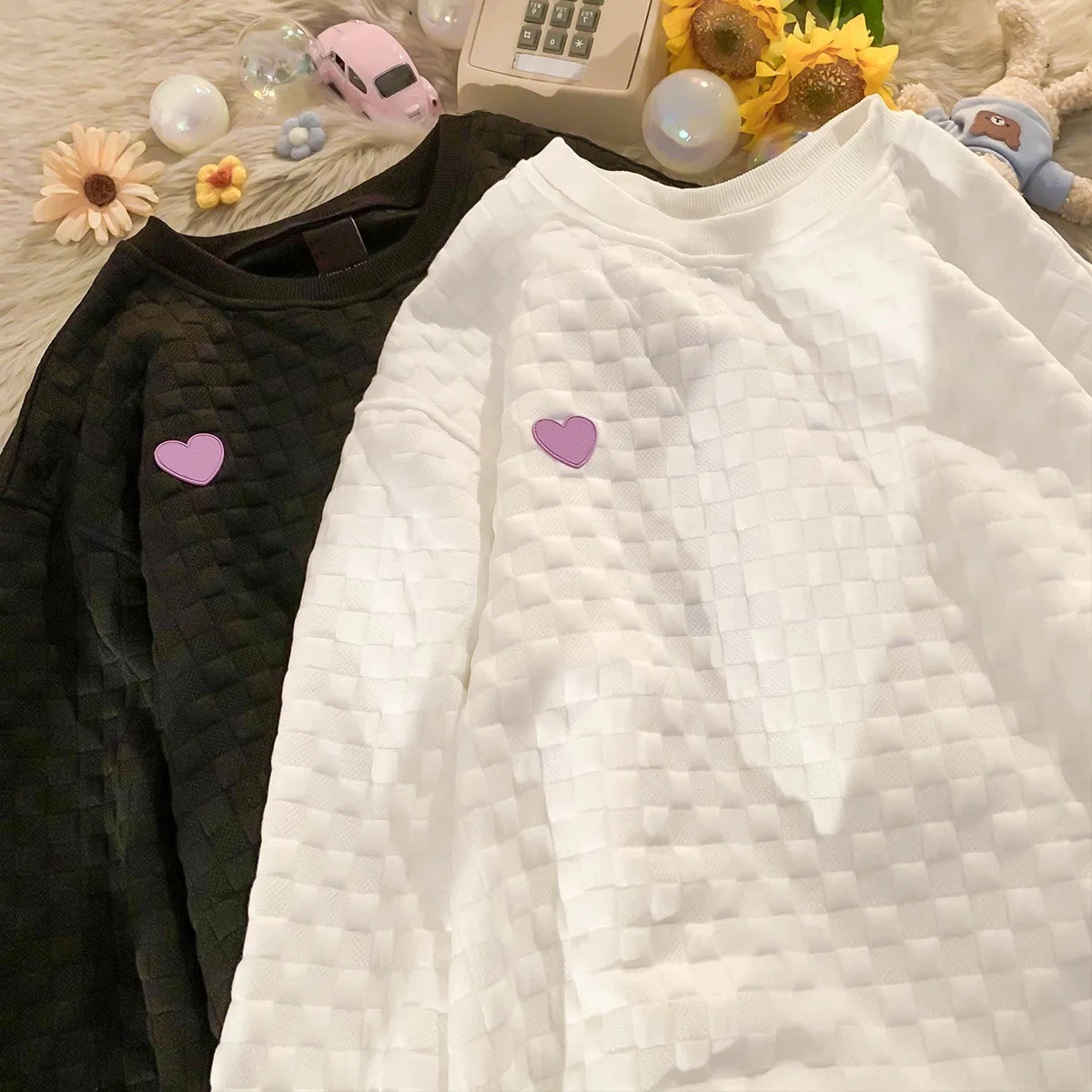 

Vintage Love Embroidery Sweatshirts Women Japanese O Neck Long Sleeve Oversize Hoodies Kawaii Pullovers Harajuku Hoodies
