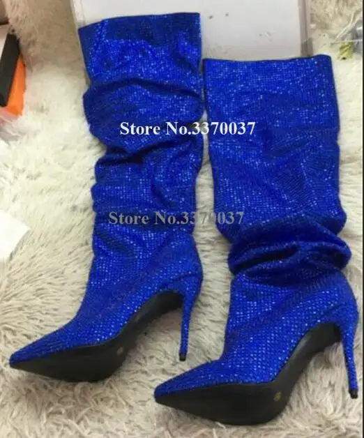as picture Дизайн Для женщин модные острый носок Bling Сапоги выше колена; сапоги со стразами с украшением в виде кристаллов длинные, с высоким каблуком; роскошные ботинки обувь на тонком каблуке - Цвет: as picture
