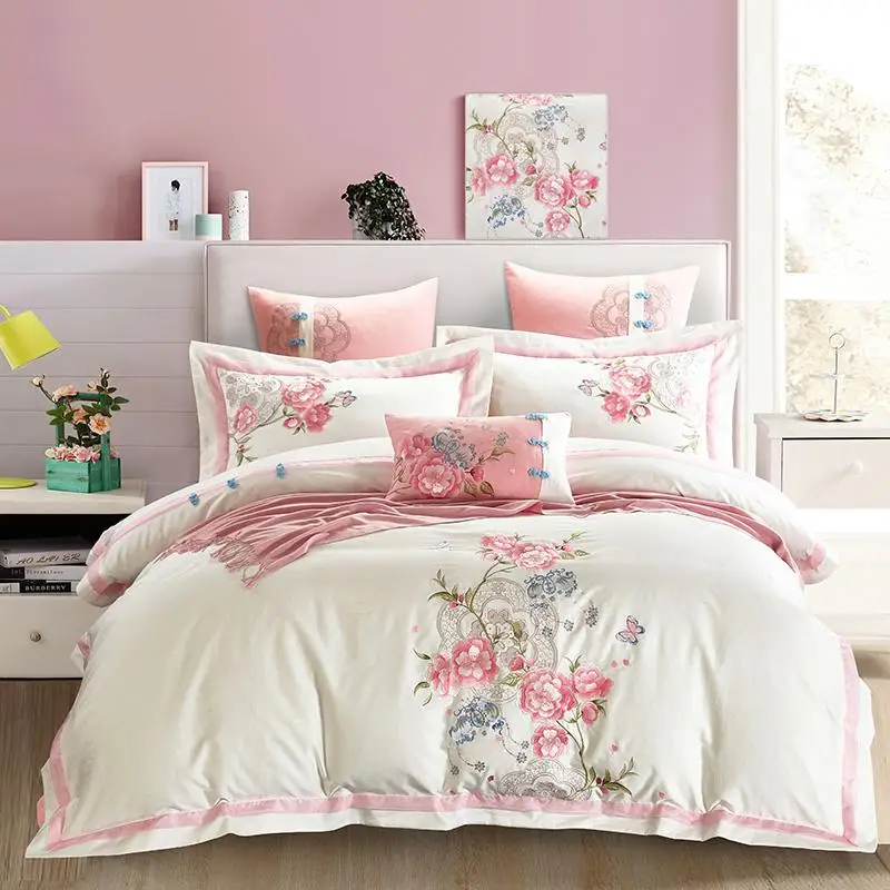 

4/7pcs Egyptian cotton Embroidery Duvet Cover Sets King Size Bedding Sets Pillowcases jogo de cama Bed Linen