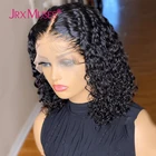 Короткие вьющиеся парики из человеческих волос с кружевной частью, парик с застежкой 4x4, парик с естественной водной волной, 13x1 T, парики с предварительно выщипанными волосами