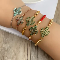 green crystal cactus bracelet for women vintage cz rainbowturkish copper inlay zircon black evil eye bracelet jewelry christmas