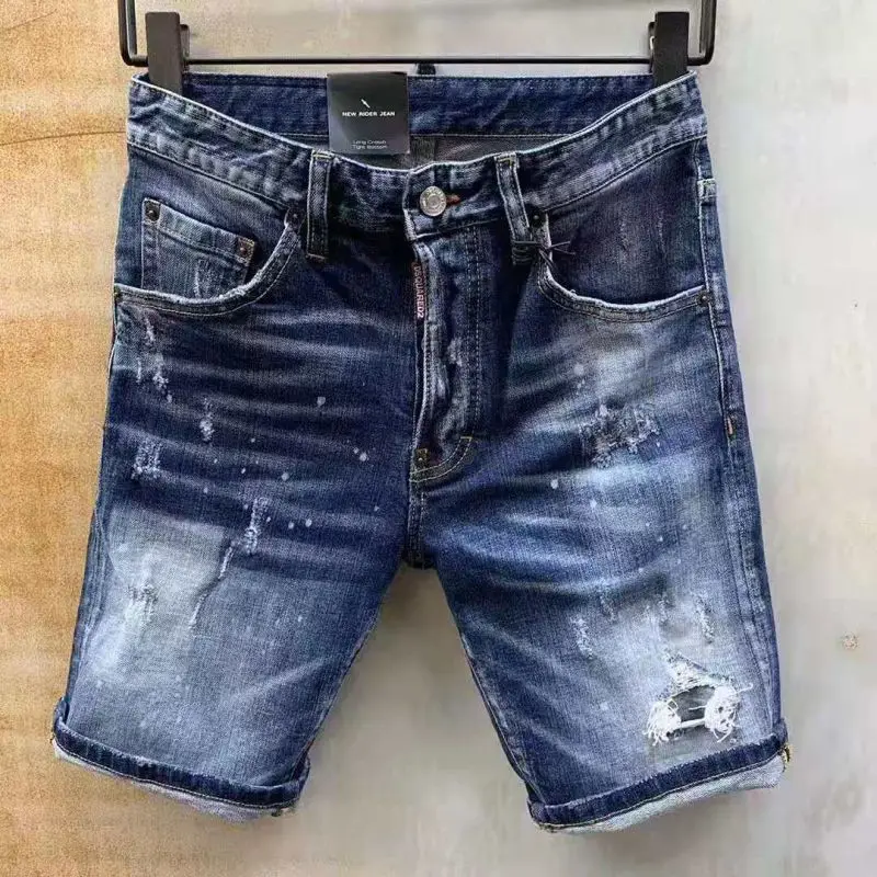 

DSQ2 Men's Short Jeans Painted Straight Leg Skinny Jeans Blue Ripped Jeans Summer 2013