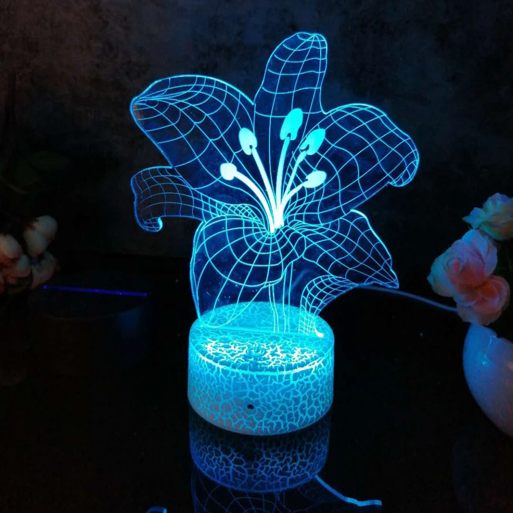 

Led 3D Night Light Flower Pattern Nightlight for Child Bedroom Decor Desk Lamp 16 Color with remote