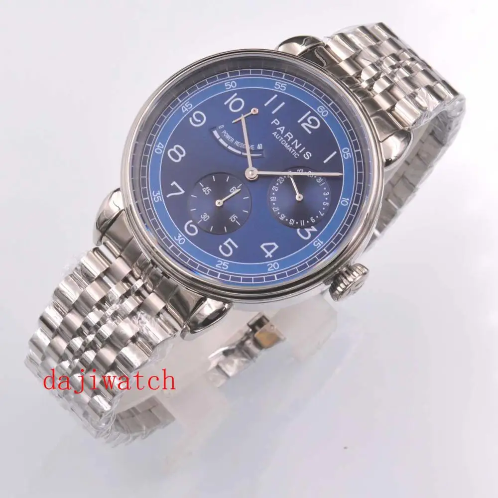 

Новинка, серебристый циферблат Parnis 42 мм, синий циферблат GMT, Арабская Марка, дата, окно, кожаный ремешок, мужские повседневные автоматические...