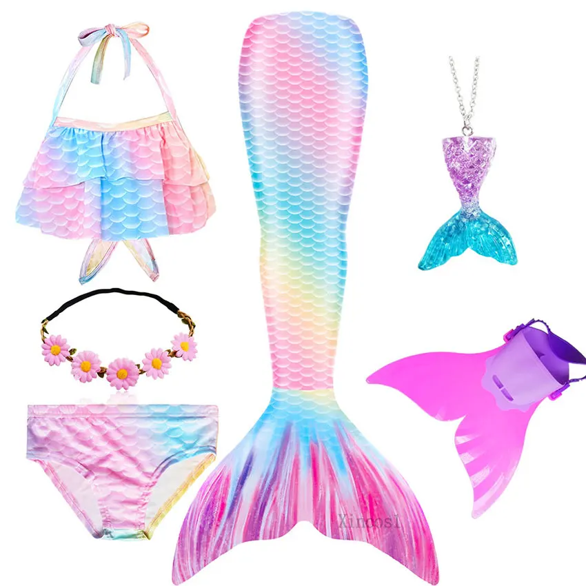 Купальный костюм для девочек с хвостом Русалочки детский купальник косплея на