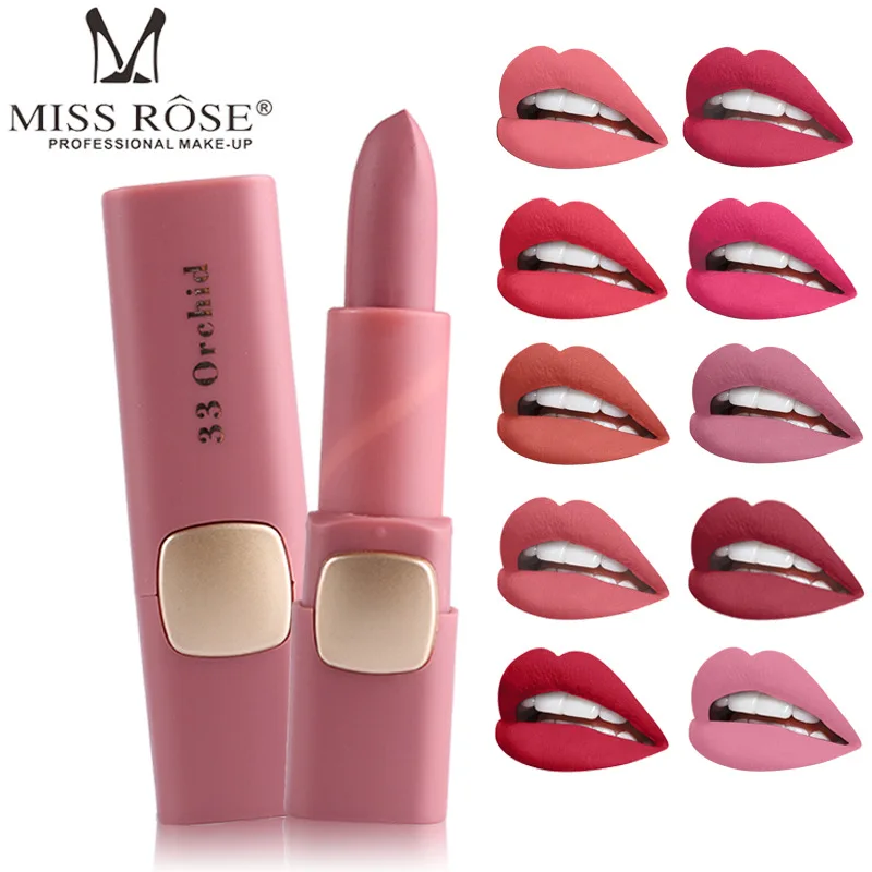 

Matte Lipstick Waterproof Lips Moisturizing Makeup Lip Sticks Gloss Red Pink MISS ROSE Nude Lipsticks Maquillaje Mujer Cosmetic