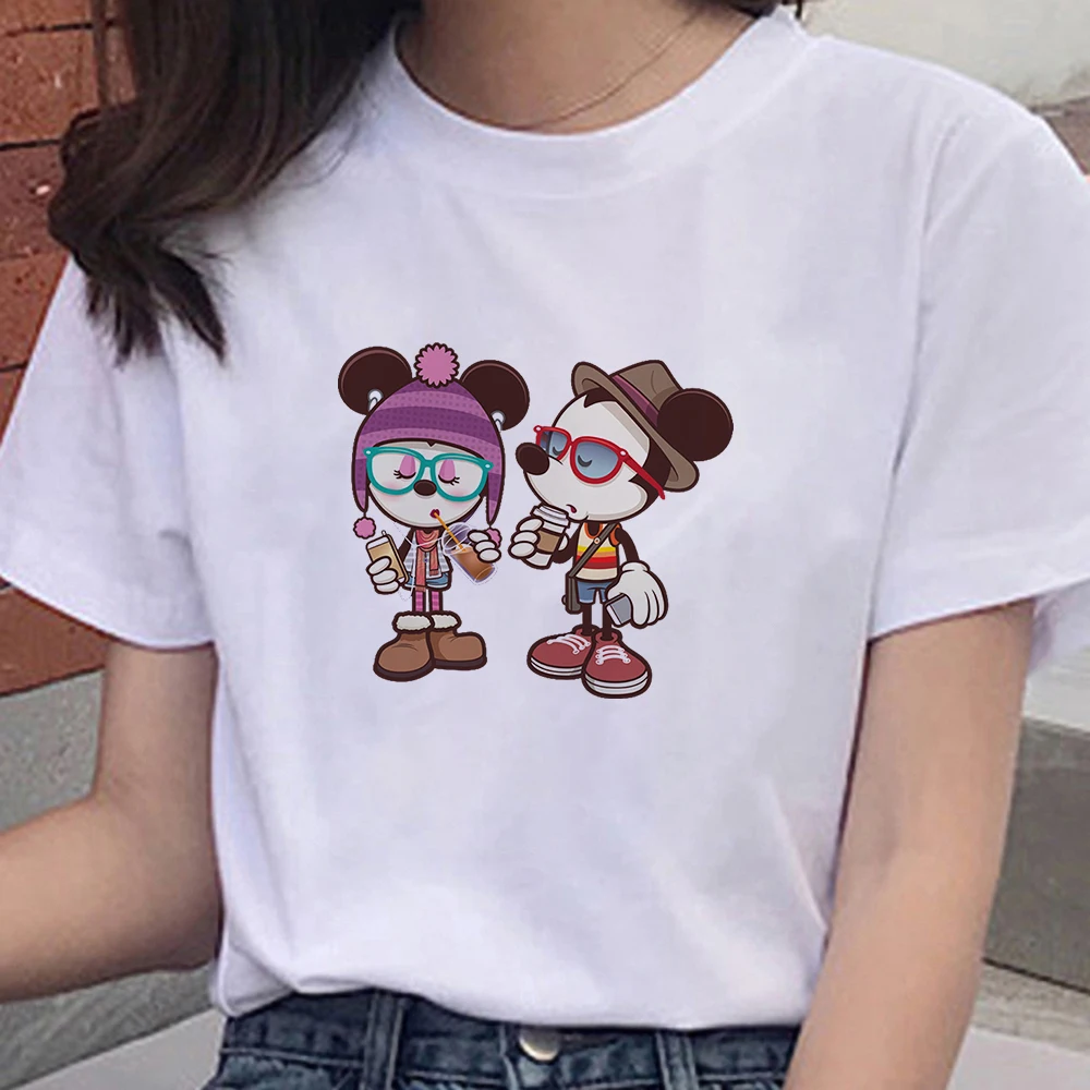 

Harajuku Disney Series Women Tshirt Cartoon Mickey Mouse Female Teeshirt White Round Neck Short Sleeves Summer Top Girl Favorite