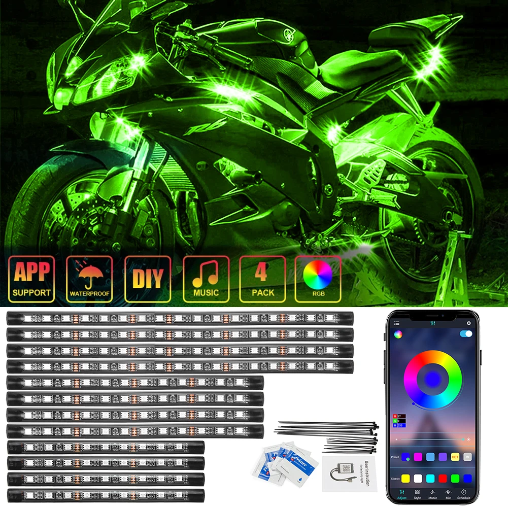 

OKEEN 12pcs Motorcycle LED Neon Strip Lamp RGB Colors Remote Control Under Glow Lights 5050SMD LED Car Decorative Light Strip