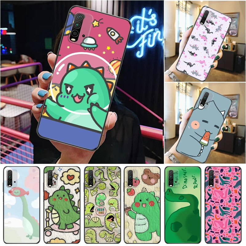 

Cute Couples Dinosaur Flowers Funny Color Painting Phone Case For Xiaomi Redmi 9 9T 9A Pro Cases Back Cover Coque Carcasa
