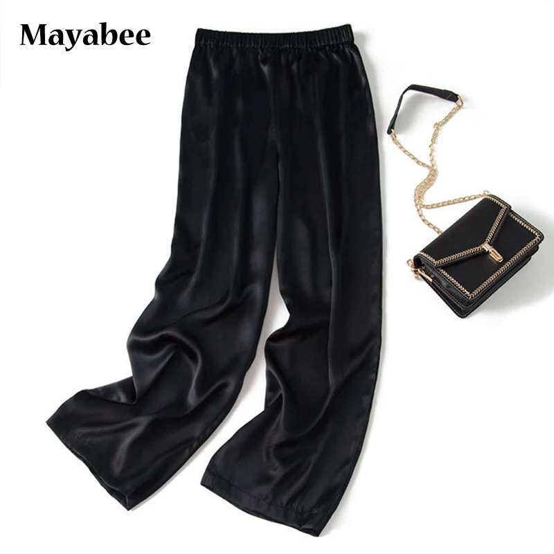 Silk Wide-Leg Pants Ladies Black Trousers Casual Large Size High Waist Loose 2021 Spring And Summer New Style