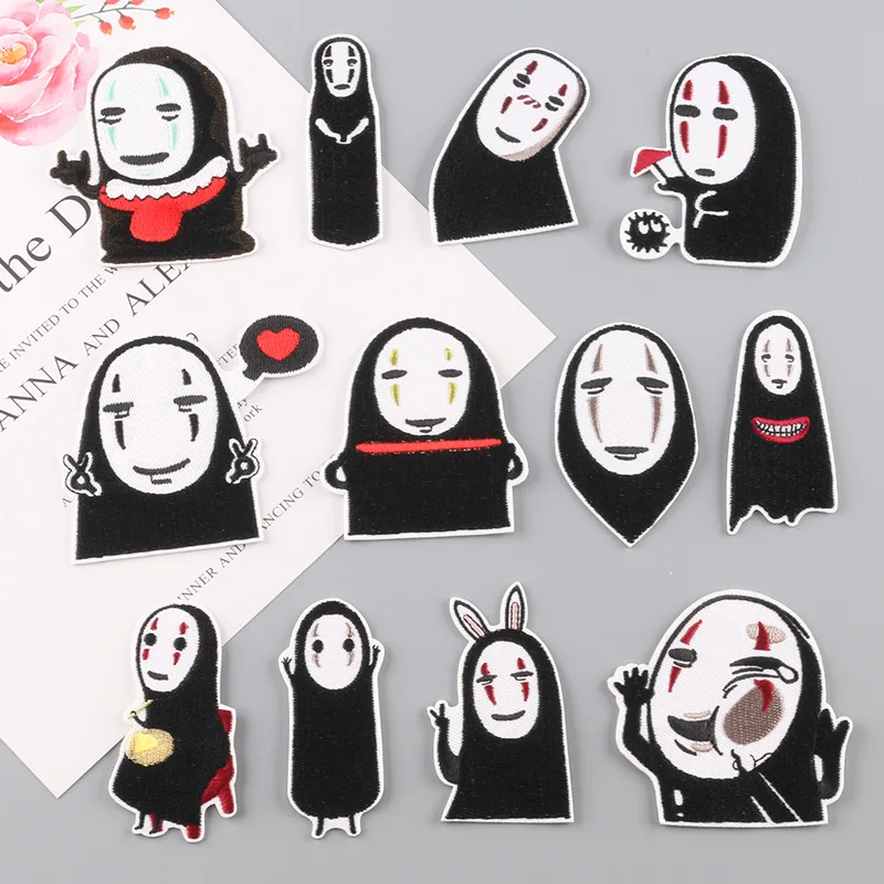 

Cartoon Japan Anime Patches On Clothes No Face Man Patch Iron On Embroidered Appliques Fot Clothing Sticker Mask Face Man Patch