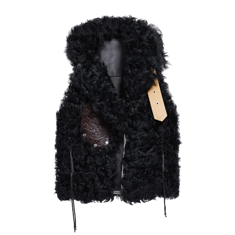 

CXFS 2021 Real Fur Coat Vest Winter Jacket Women Natural Sheep Fur Wool Coat Outerwear Detachable Fashion Streetwear Locomotive
