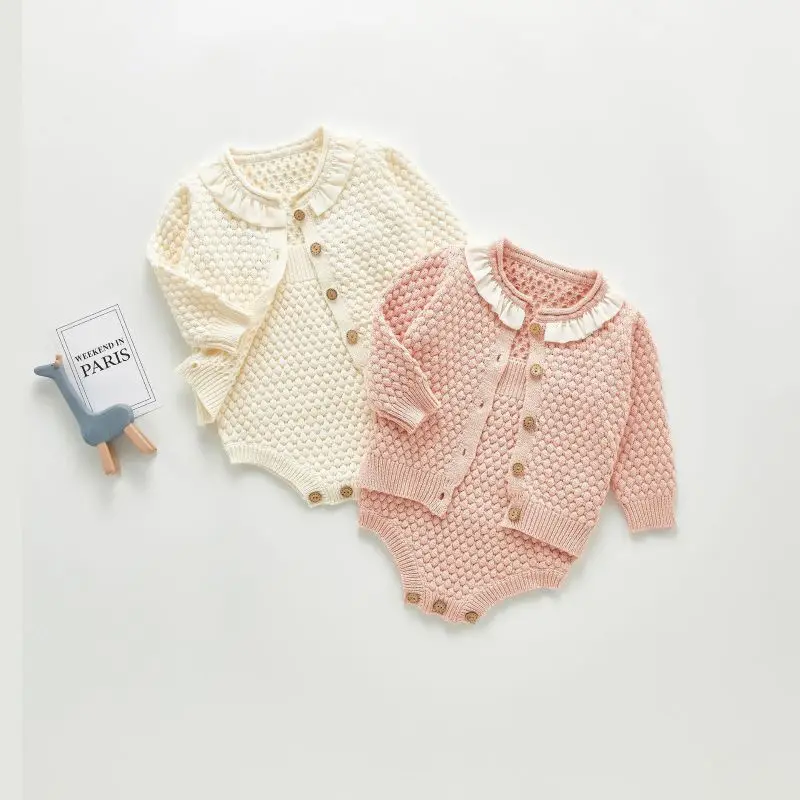 

0-3 Years Newborn Baby Girls Spring Autumn Clothes Suit Knitted Long Sleeve Cardigan Rompers Set 2Pcs Kids Knitting Cute Clothes