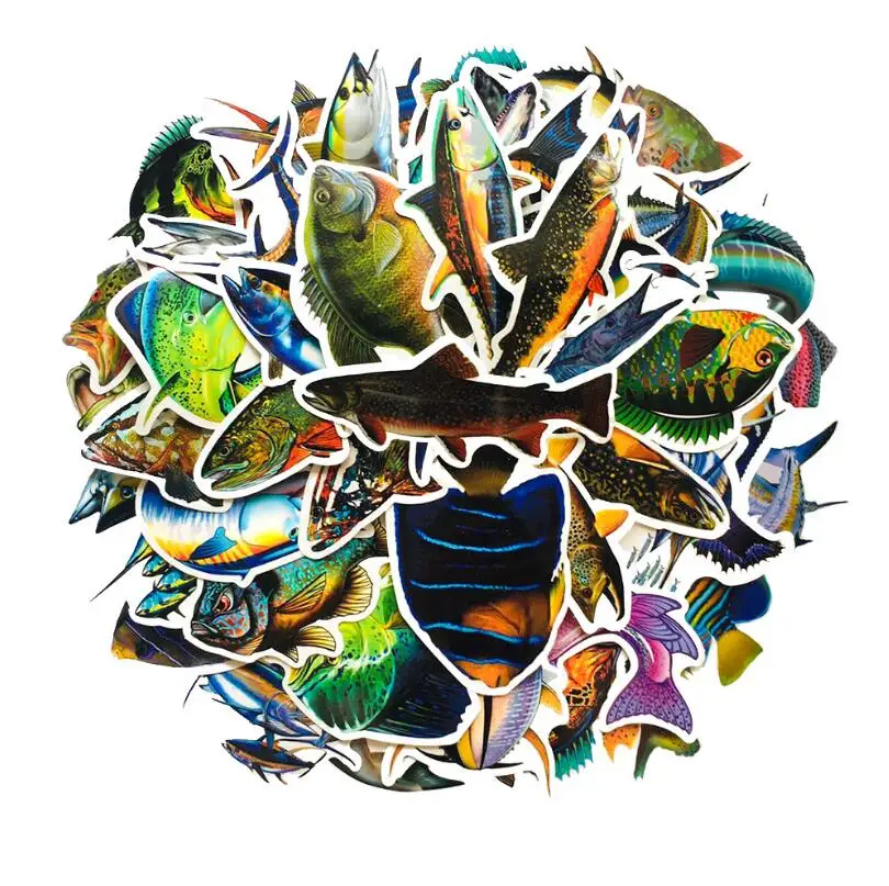 

10/30/50PCS outdoor fishing series graffiti toy suitcase helmet notebook skateboard waterproof sticker decoration wholesale