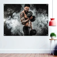 muscular man workout with dumbbell in fitness wallpaper banners flags hang paintings fitness sports poster wall art gym decor c3