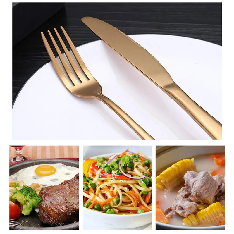Золотые столовые приборы из нержавеющей стали ножи вилки набор чайных ложек