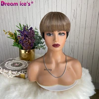 synthetic wig with bangs short straight bob pixie cut ombre black and blonde heat resistant fiber cosplay wig for black women