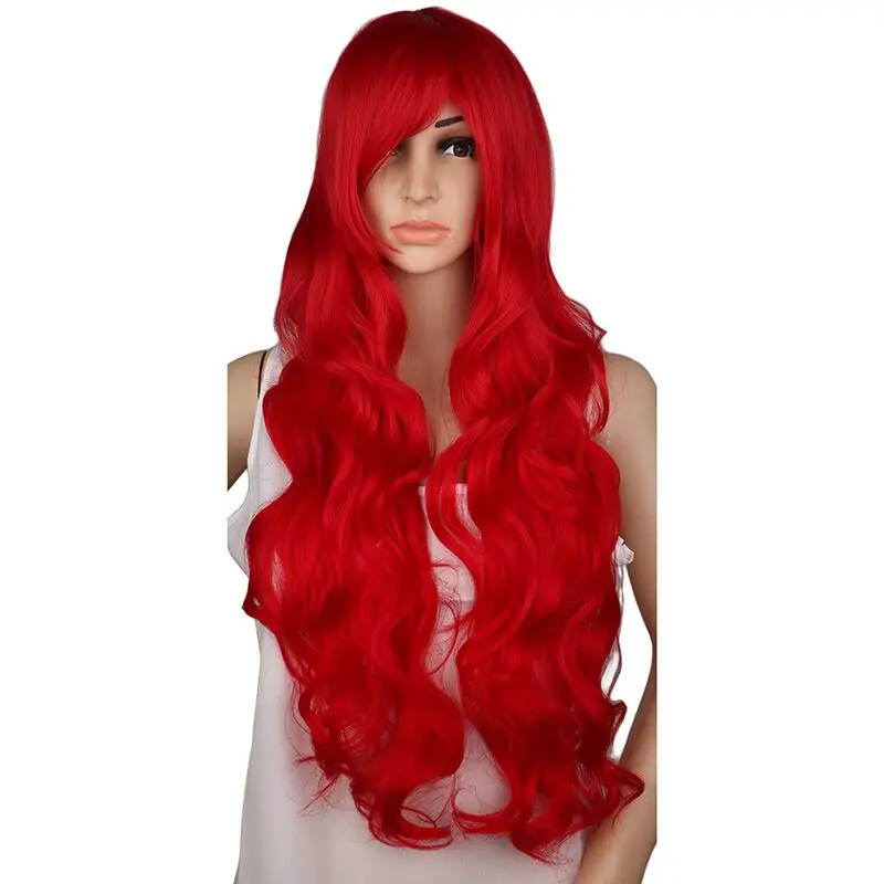 

QQXCAIW Long Curly Cosplay Wig Costume Party Red Pink Sliver Gray Blonde Black 70 Cm High Temperature Synthetic Hair Wigs