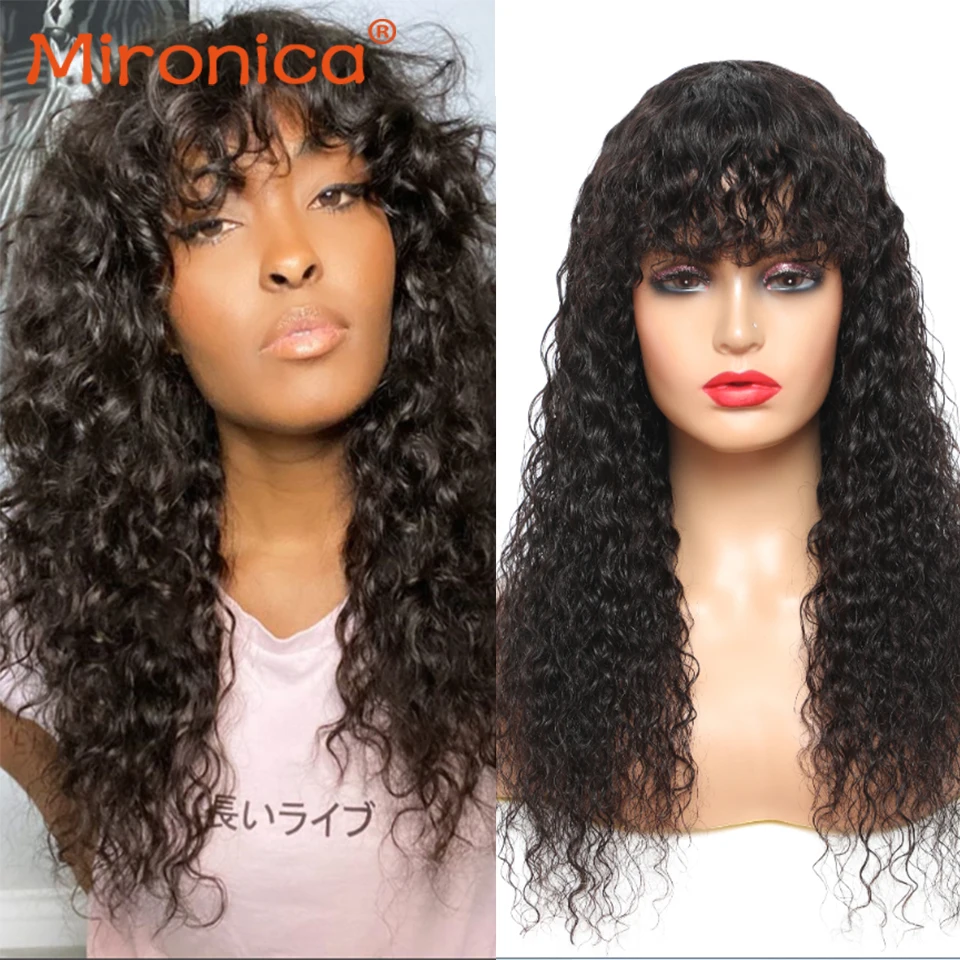 

Волосы MIRONICA, перуанские волнистые парики с челкой, парик полностью машинной работы из человеческих волос, парик с челкой для чернокожих жен...