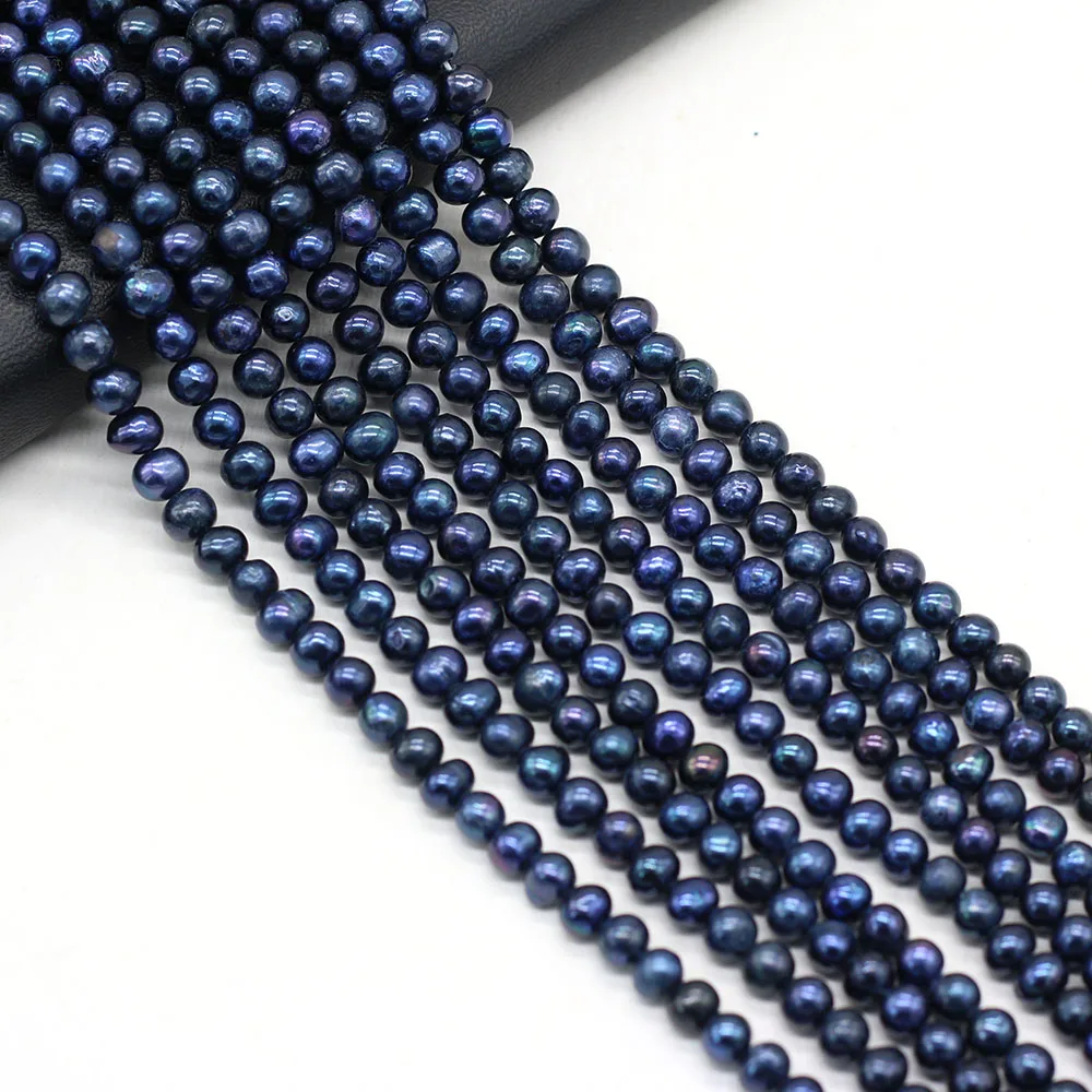 

36cm Hot Round Black Pearl Bead Natural Freshwater Pearls for Necklace Bracelet Accessories Jewelry Making DIY Size 5-6mm