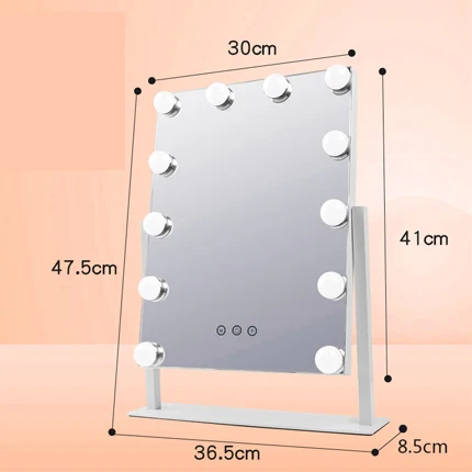 12Bulbs White(30x40) Освещенное зеркало для макияжа с 12x 3W затемнения светодиодный лампы Косметика Голливуд зеркала с подсветкой сенсорный Управление белый - Цвет: 12Bulbs White(30x40)