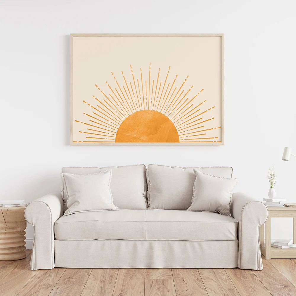 

Boho Abstract Horizontal Yellow Sun Sunset Canvas Painting Wall Art Pictures Posters Print Interior Living Room Home Decoration