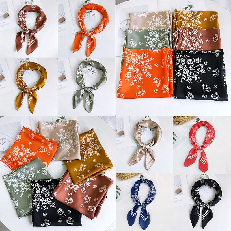

70*70cm Silk Square Scarf Hip Hop Bandana Shawl Flower Print Paisley Headband Scarves Kerchief Small Hair Scarf Hair Tie Band