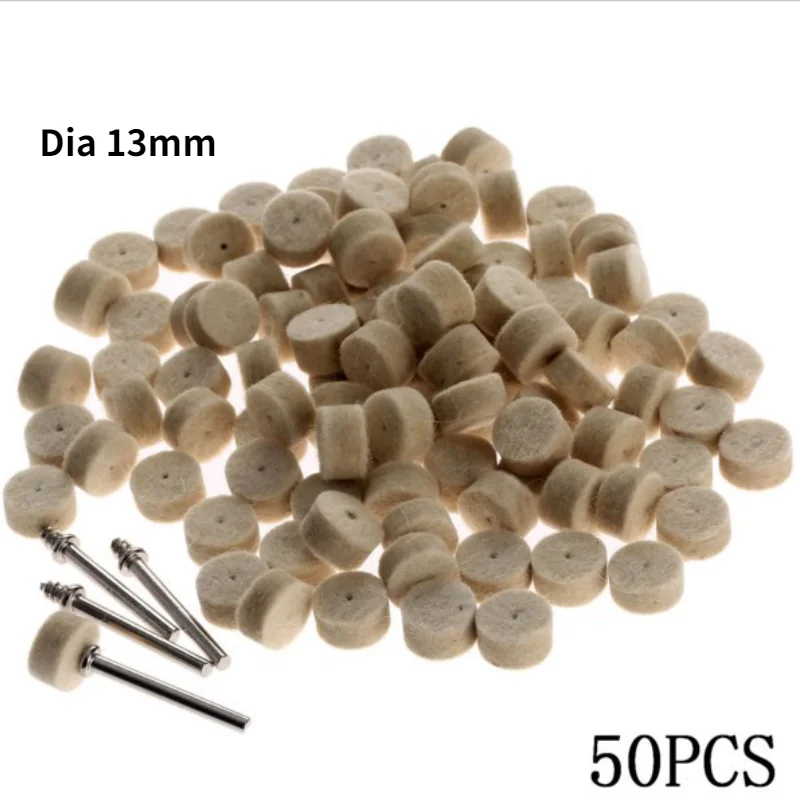 

50Pcs/set 13x8mm Wool Felt Polishing Buffing Round Wheel Grinding Pad With 4 Shanks 3.2mm For Dremel Rotary Tool Polishing Pads