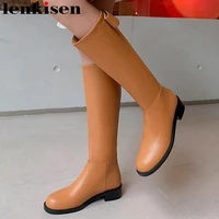 lenkisen 2022 full grain leather equestrian boots winter round toe convenient thick med heels breathable thigh high boots l23