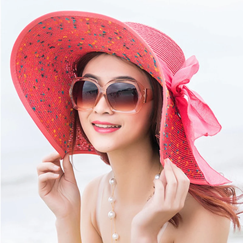 

Women's Beach Hats Caps Summer Fashion Foldable Chiffon Floppy Sun Hats Casual Ladies Sombreros Bowknot Hat NYZ Shop