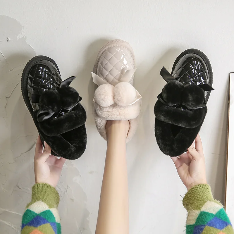 

Korean Shoes All-Match Bow-Knot Loafers Fur Round Toe Casual Female Sneakers Women Flats Slip-on