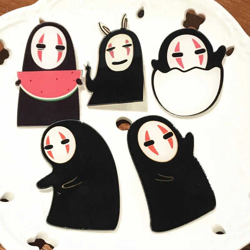 5Pcs Classic Cartoon Anime Character Acrylic Badge Kawaii No Face Man Black Brooch Pin On Backpack Accessories DIY Button Badges | Украшения