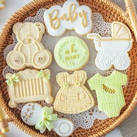 2pcs set baby shower baby dress acrylic cookie cutter reverse stamp embosser bear fondant biscuit mould cake decoration tools