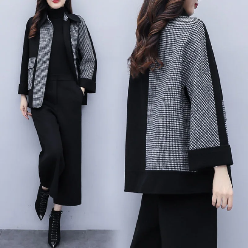 Осень зима 2020 повседневные свободные широкие брюки костюм для женщин куртка в