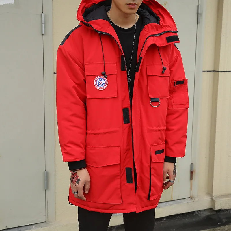 2019 зимнее длинное пальто на белом утином пуху красная утолщенная верхняя одежда
