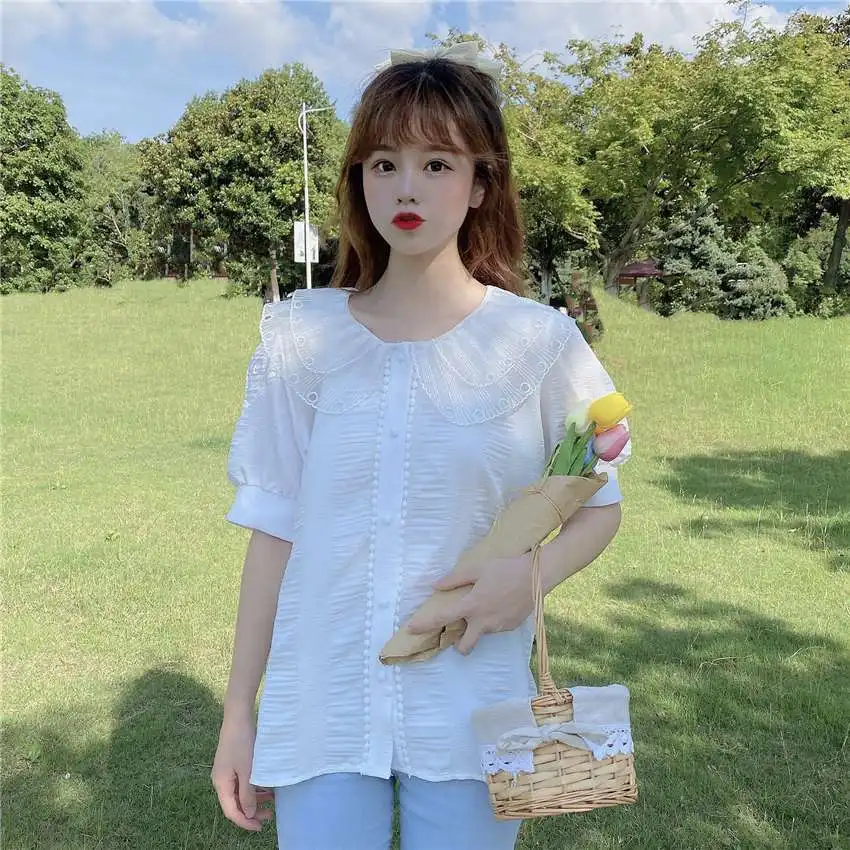 

Shirts Women Tender Chiffon Ruffled Temperament Y2k Cropped Camisa De Gasa All-match Korean Summer Cool Design Elegant Aesthetic