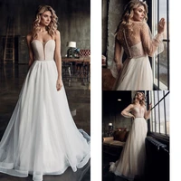 a line weddding dresses cut out illusion detachable puff sleeve 2021 latest version design fashion floor length bridal gowns