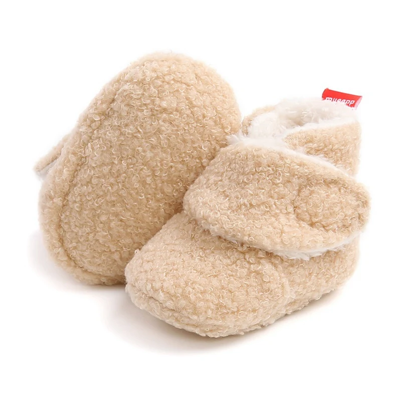 Botas de nieve para beb&eacute; reci&eacute;n nacido, ni&ntilde;o y ni&ntilde;a, zapatos de invierno de retales de felpa de Cachemira s&oacute;lida, zapatos de cuna c&aacute;lidos de fondo suave a la moda-3
