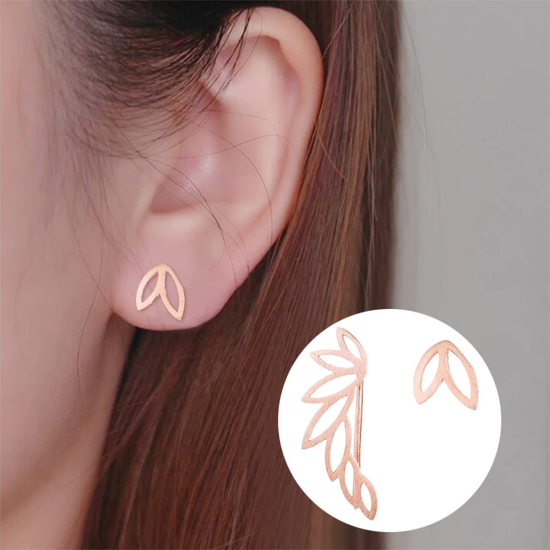

Oly2u Vintage Boho Leaf Earrings Cuff Ear Crawlers Wedding Jewelry Leaves Branch Ear Climber Stud Earrings for Women Bridal Gift