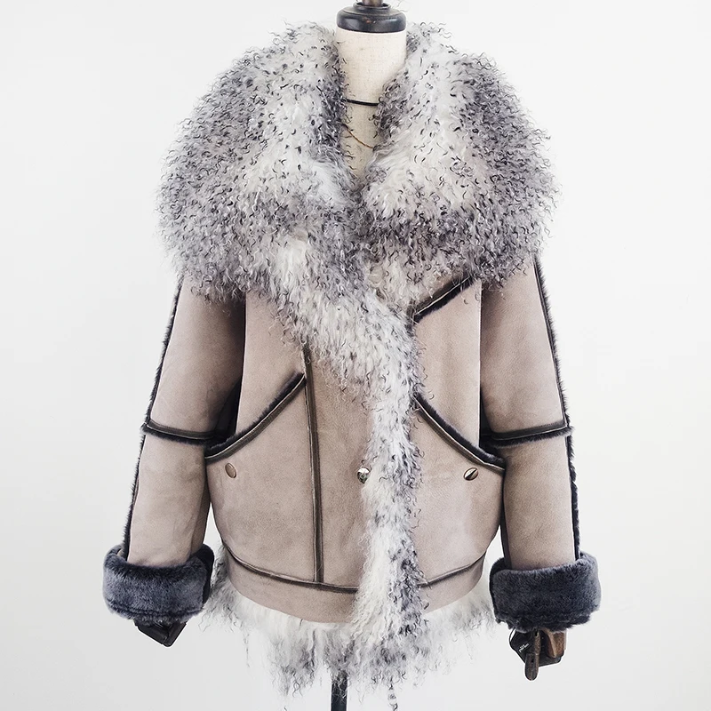 Женская куртка из натуральной кожи с воротником овечьей шерсти|Кожаные куртки| |