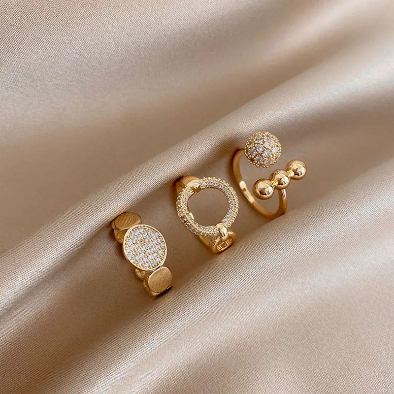 

2021 New Trend Zircon Metal Round Open Rings For Woman Korean Fashion Charm Lady Classic Wedding Bands Party Ring Jewelry Gift