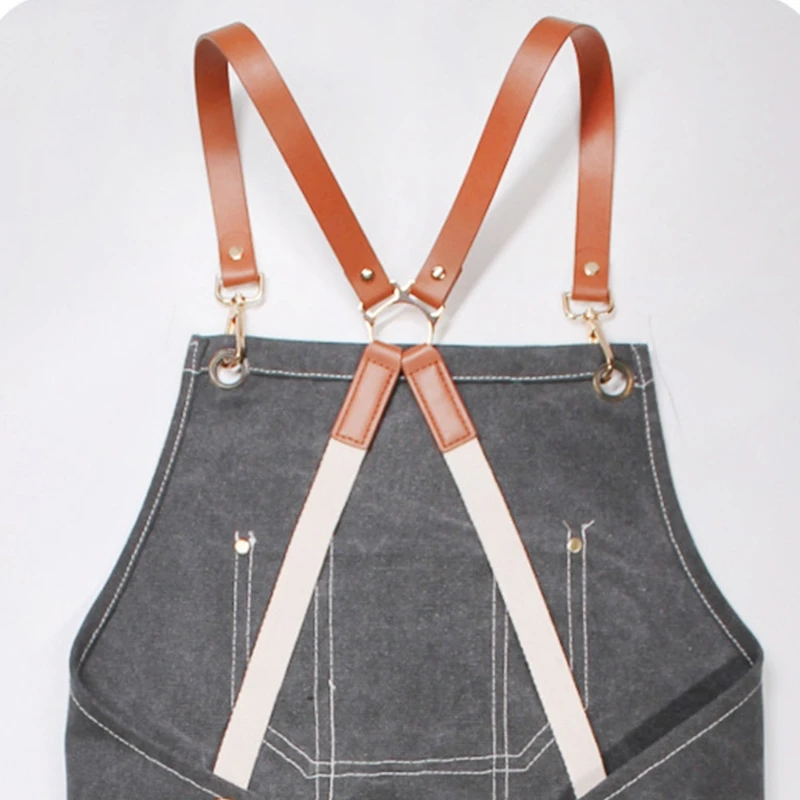 

T21D Canvas Bib Chef Apron with Pocket Cross Back Adjustable Apron for Wood Craftsman