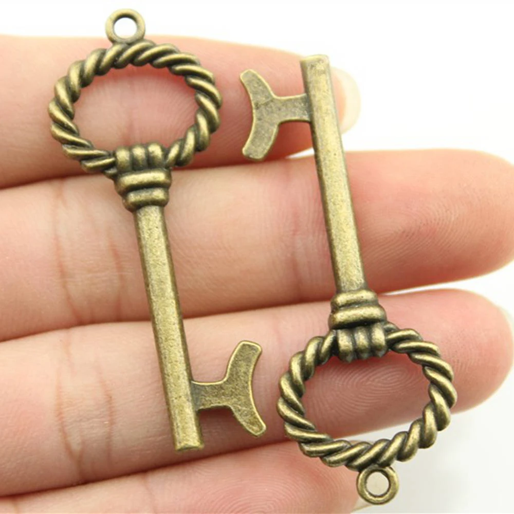

WYSIWYG 4pcs/lot Key Charms Pendant DIY Metal Jewelry Making Antique Bronze Color 52x20mm
