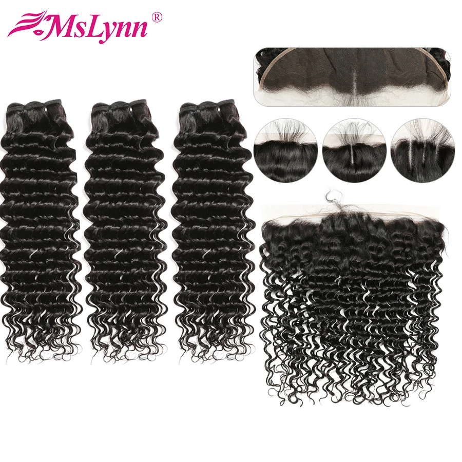 Глубокая волна пучки с фронтальной бразильской волос переплетения закрытием