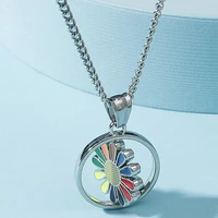 fashion men stainless steel colorful rotatable daisy pendant necklace charm simple rainbow chain necklace jewelry gifts