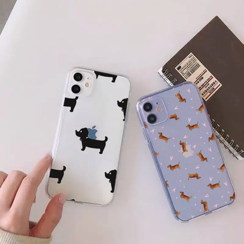 

Lovely Dog Cartoons Dachshund Bulldog Phone Case For iphone 13 12 11 mini x xs xr pro max 8 7 6s 6 plus Transparent soft
